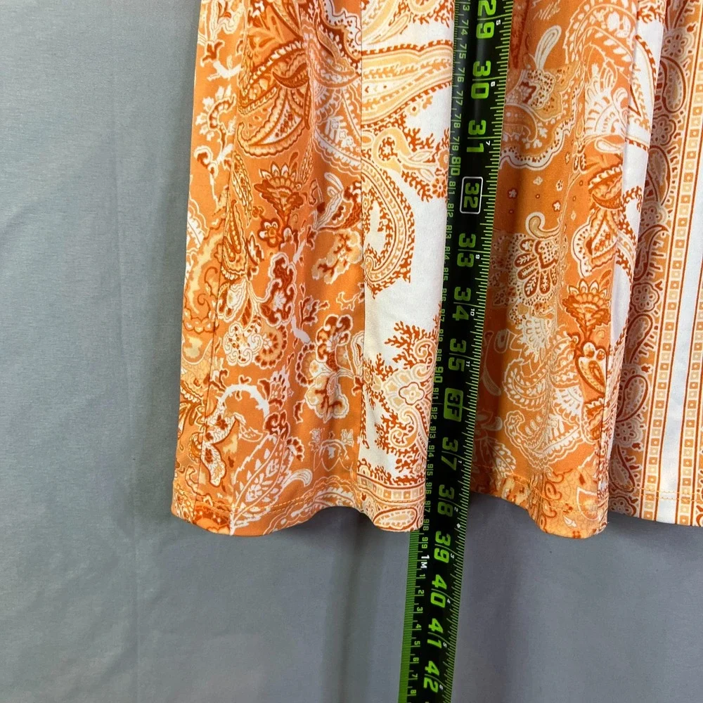Michael Kors A Line Dress Womens Large White Orange Paisley Print Short Sleeve
